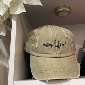 Mom Life Distressed Cap Khaki